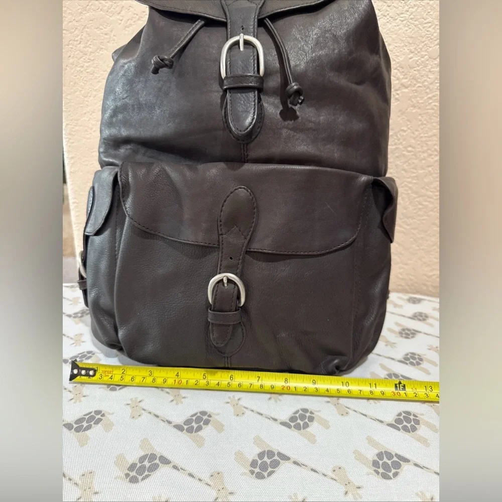 London‎ Fog Leather Backpack Brown Drawstring Flap Buckle Pockets Travel Bag